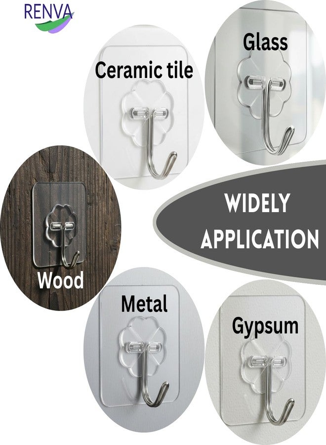 RENVA 20 PCS Adhesive Hooks Kitchen Wall Hooks,Heavy Duty 10 Kilograms(Max) Nail Free Sticky Hangers with Stainless Hooks Waterproof and Oilproof Reusable Utility Towel Bath Hook (Flower Hook, 20) - Image 5